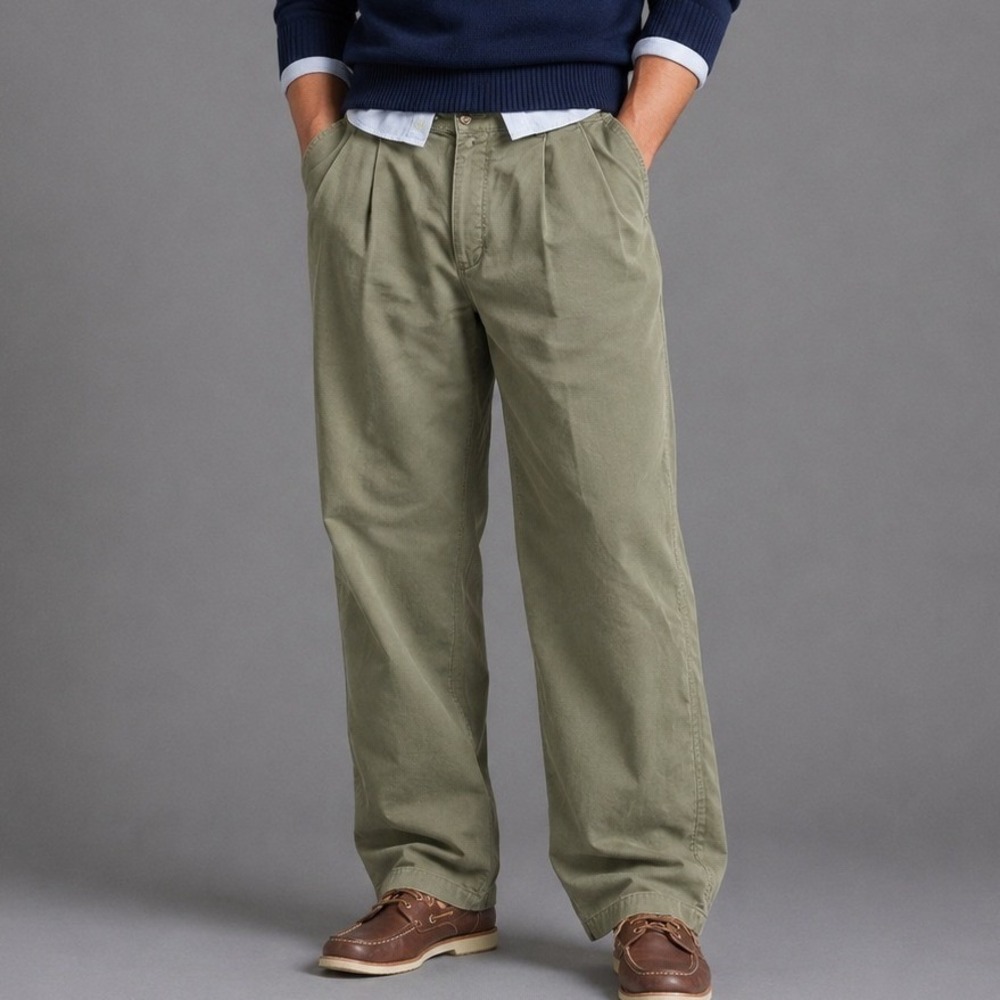 Tommy Hilfiger Vintage 90s Pleated Chino Pants Mens 36 Olive Green Khaki